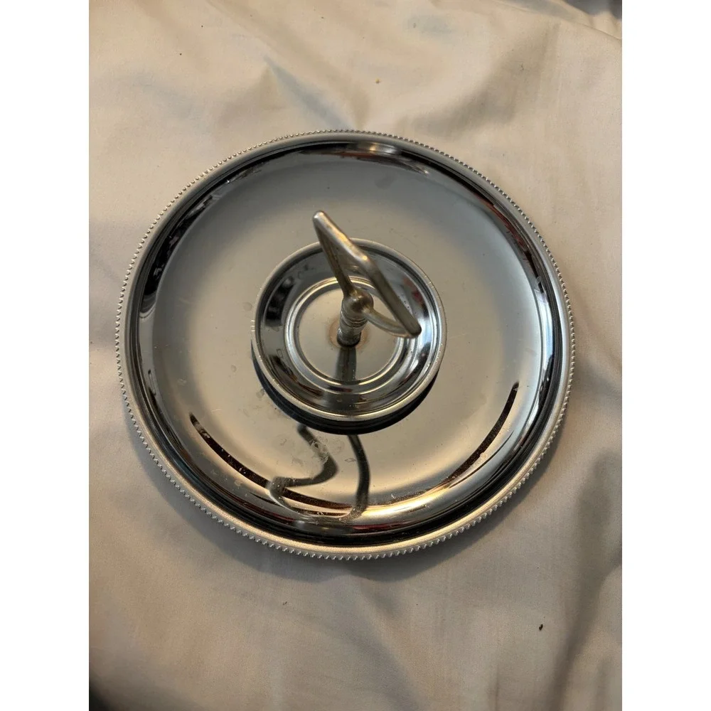 2-Tier Chrome Dessert Stand Beaded Rim Center Handle Silver Arrives Disassembled